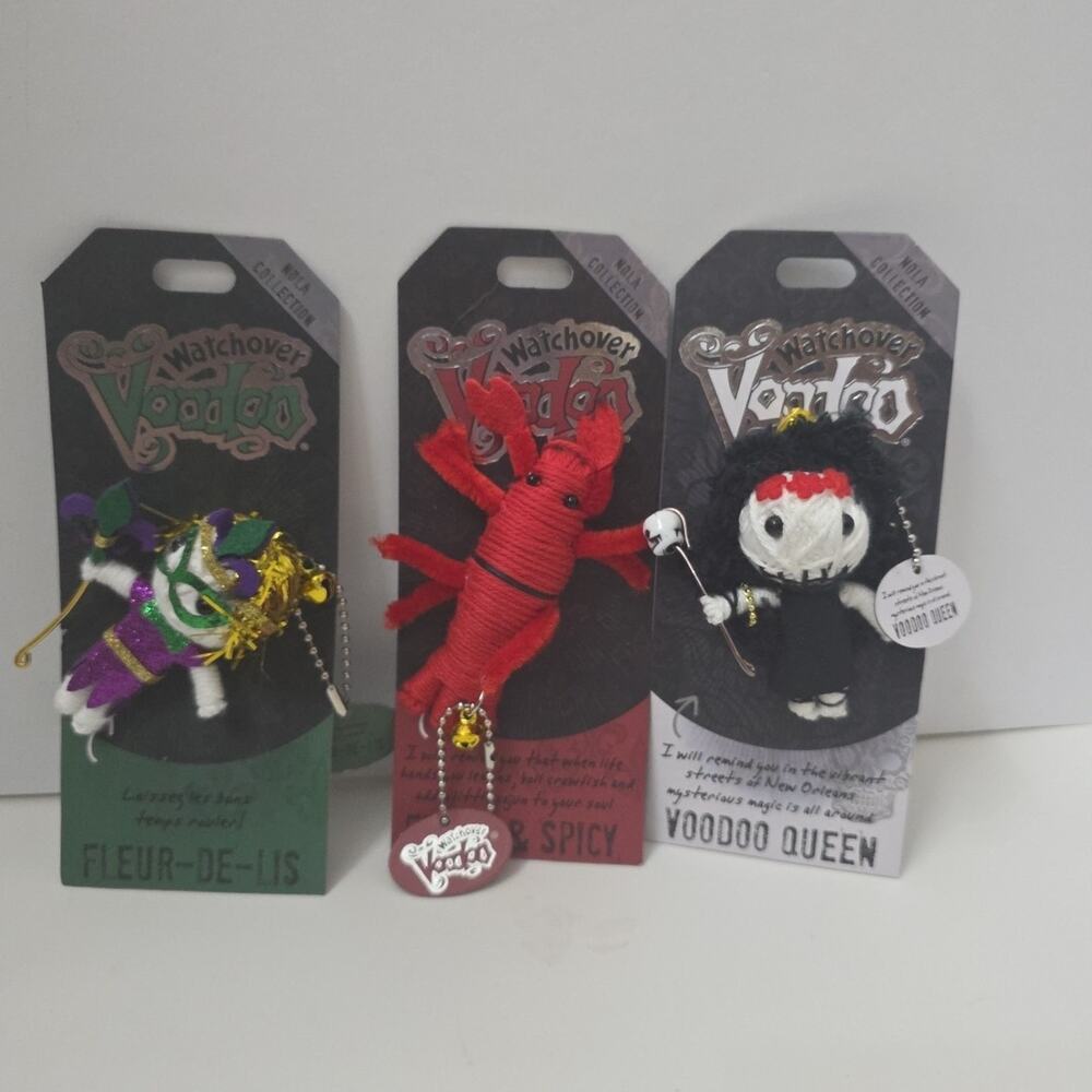 Lot Of 3 NEW Watchover & Nola VooDoo Doll Keychain (Feisty, Fleur, Mardi Gras)